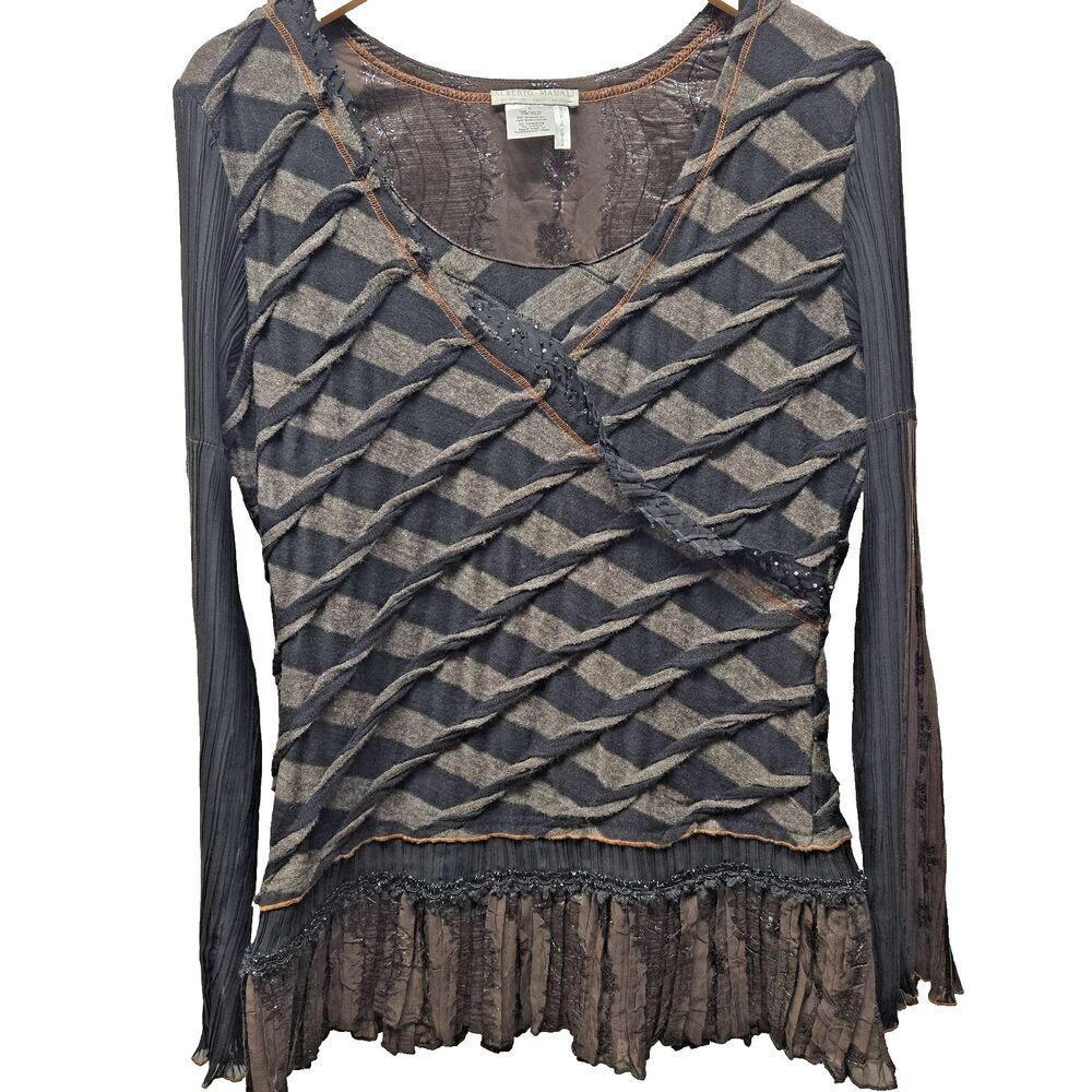 Alberto Makali Womsn Wool Blend Long Sleeve Shirt sz Large Lace & Beaded Details
